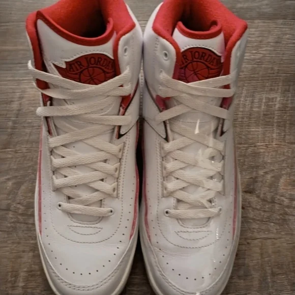 Jordan White and Red Sneakers with Green Accents - Picture 4 of 5